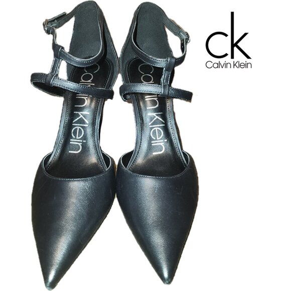 Calvin Klein Shoes - CALVIN KLEIN Women's Loden Asymmetrical Strap Dress Pumps NWOT BLACK PATENT 9.5M